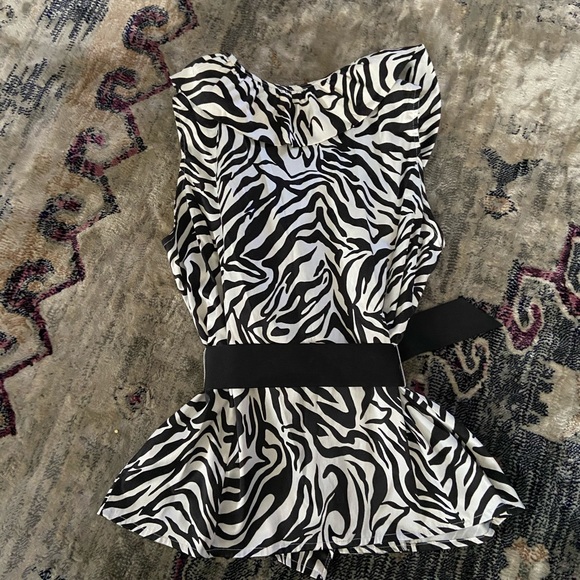 Black and White Ruffle Collar Zebra Print Wrap Top - Picture 2 of 6